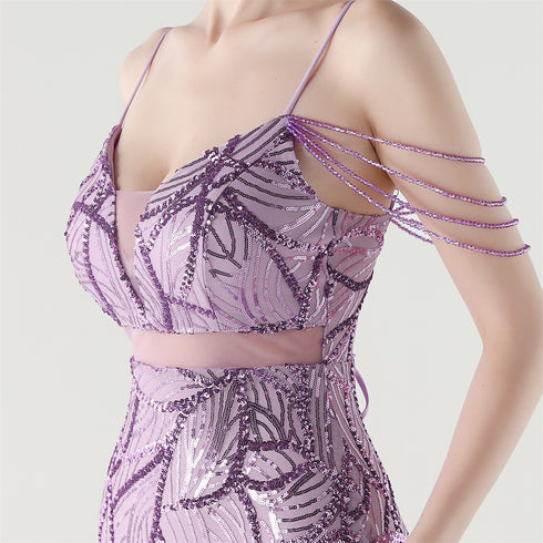 Graceful Sequin Embellished Mesh Mermaid Maxi Dress
